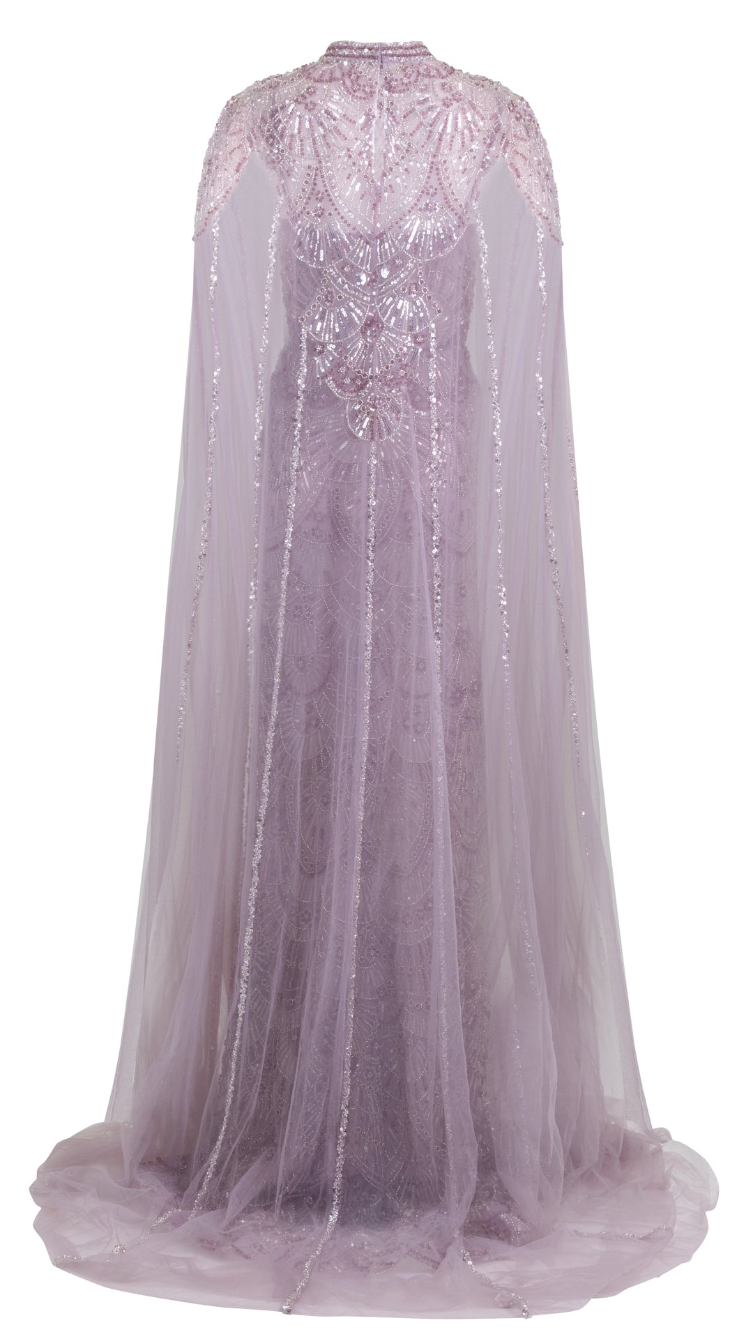 EMBALISHED CAPE DRESS WITH FRONT SLIT - Heli's Couture | Party Dresses and Evening Wear for women