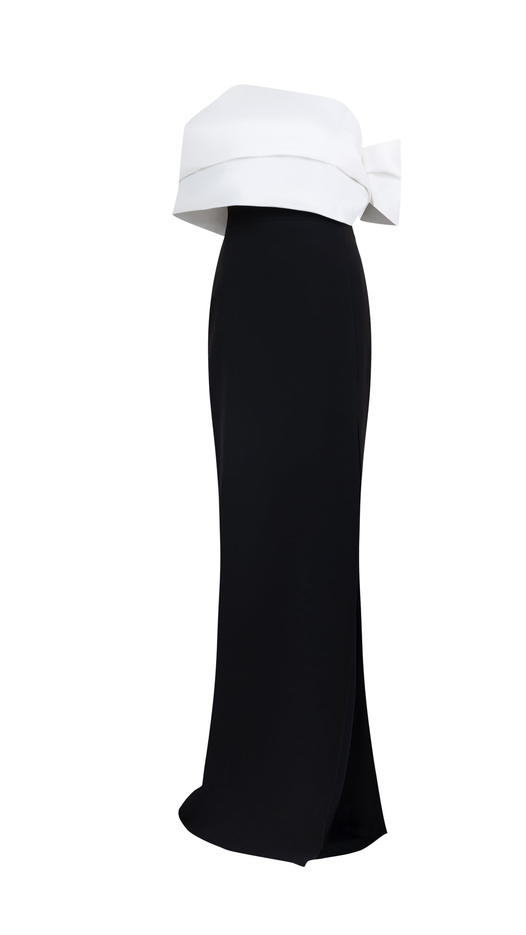 ASYMMETRIC MAXI DRESS WITH CONTRAST NECKLINE AND FRONT SLIT - Heli's Couture | Party Dresses and Evening Wear for women