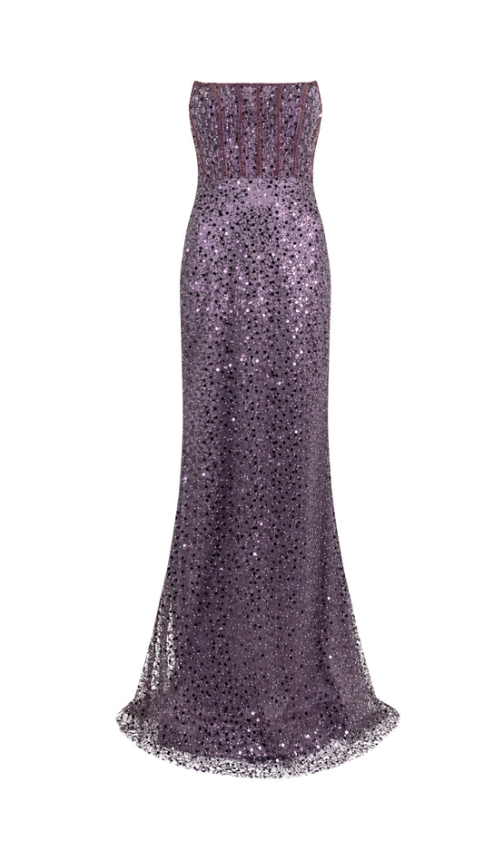 STRAPLESS SEQUIN MAXI DRESS