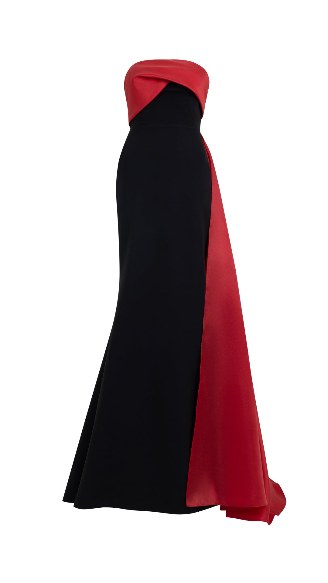 TWO TONE STRAPLESS MAXI DRESS WITH TRAIN