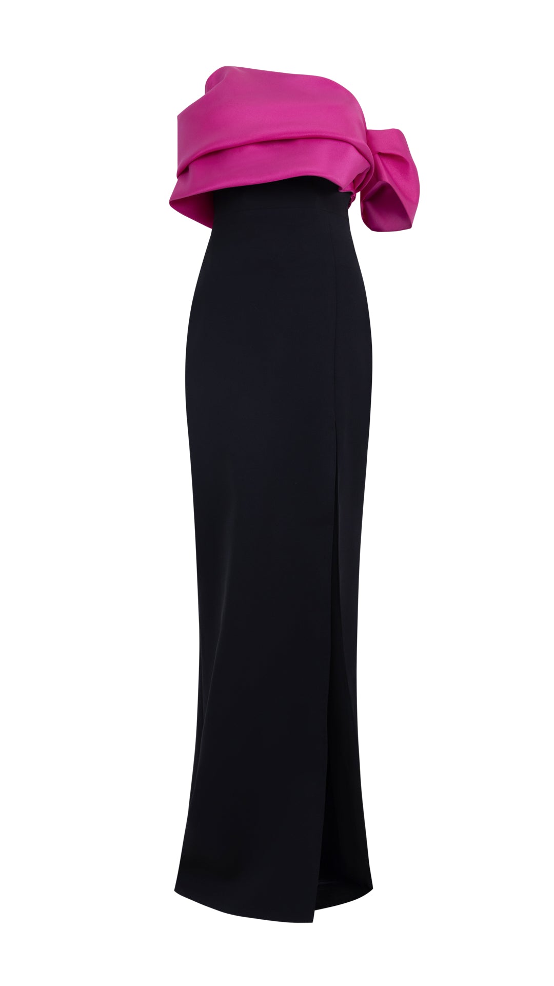 ASYMMETRIC MAXI DRESS WITH CONTRAST NECKLINE AND FRONT SLIT