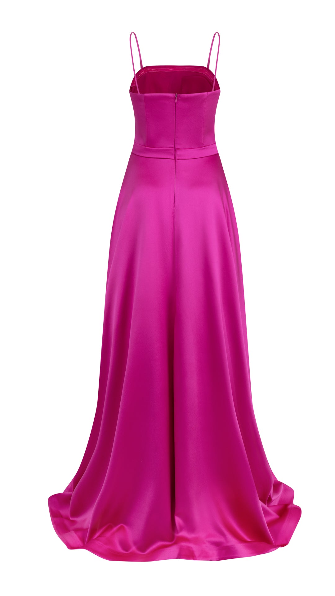 SATIN FINISH FLARED MAXI DRESS WITH SPAGHETTI STRAPS