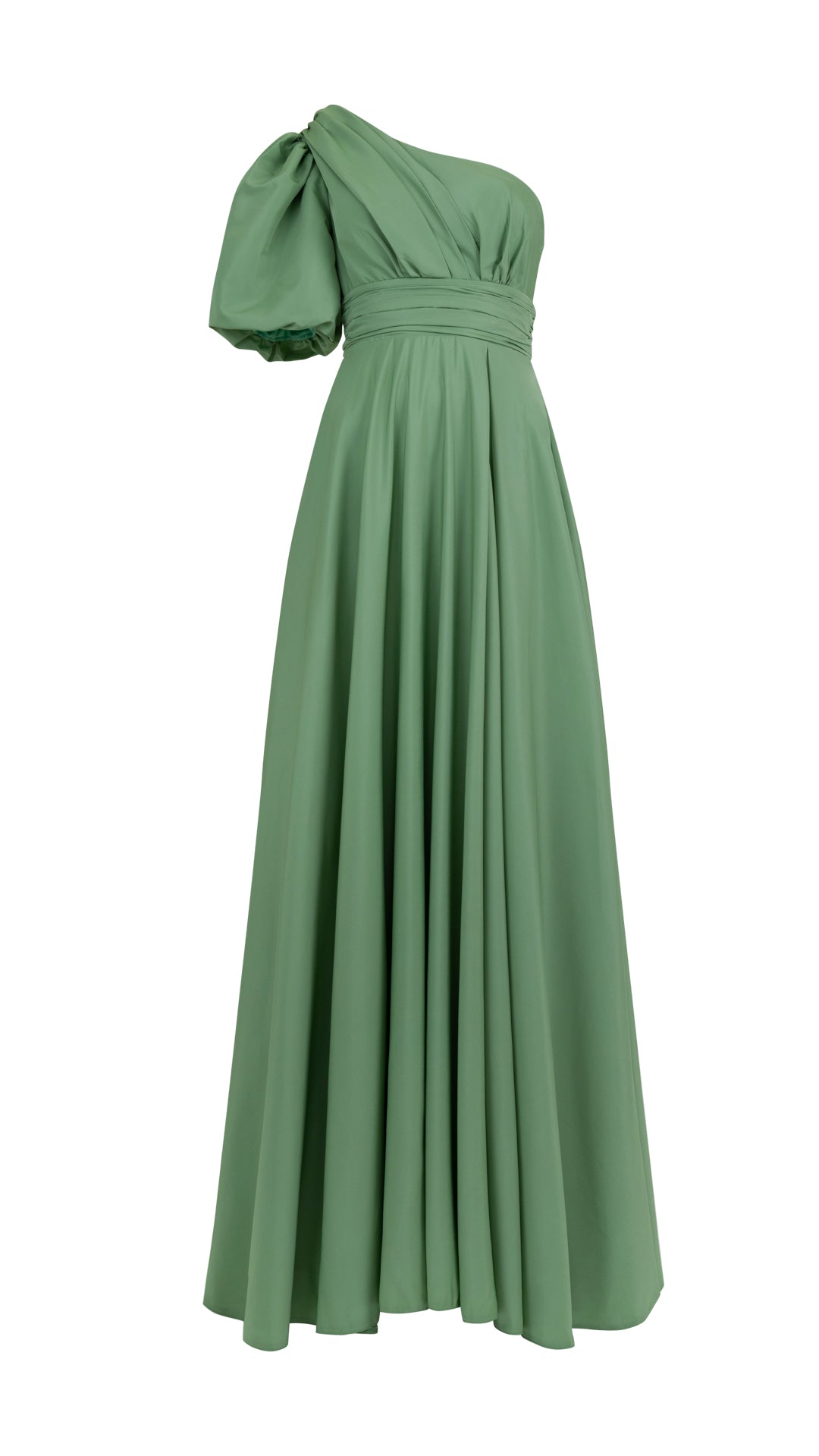 ASYMMETRIC PUFF SLEEVED MAXI DRESS