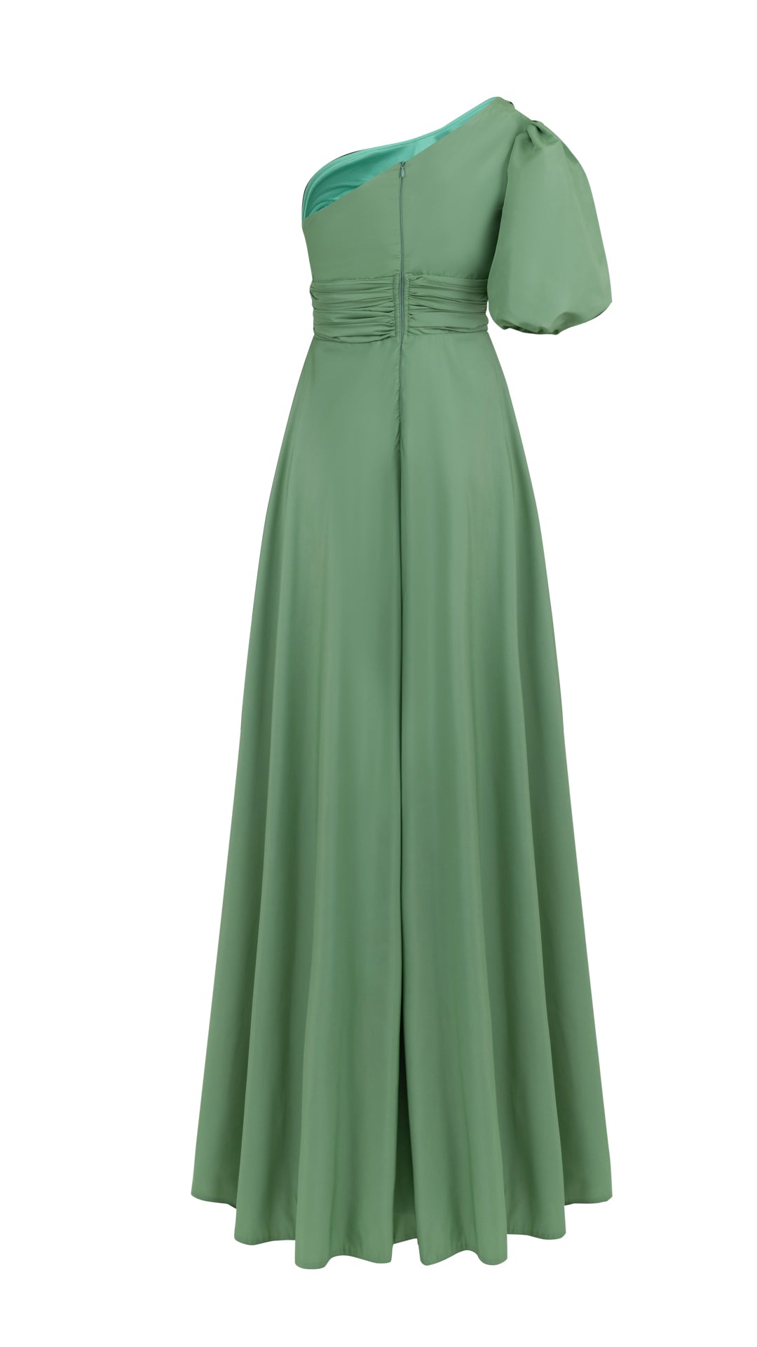 ASYMMETRIC PUFF SLEEVED MAXI DRESS