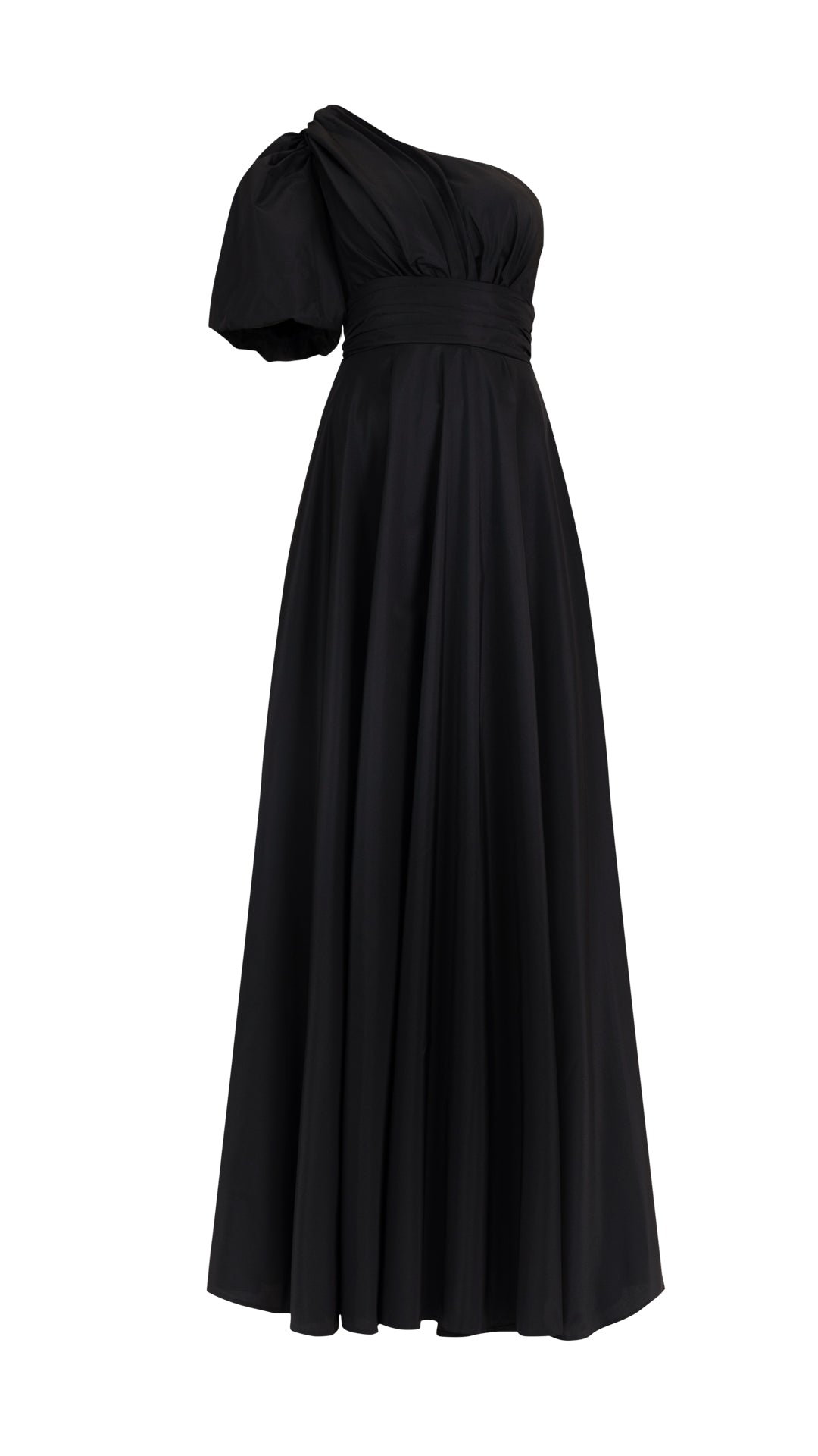 ASYMMETRIC PUFF SLEEVED MAXI DRESS