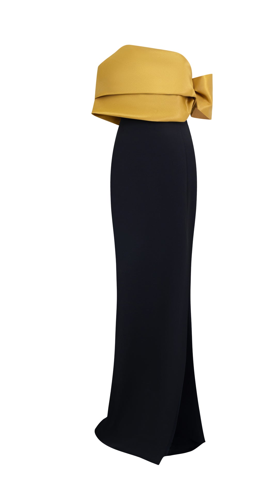 ASYMMETRIC MAXI DRESS WITH CONTRAST NECKLINE AND FRONT SLIT